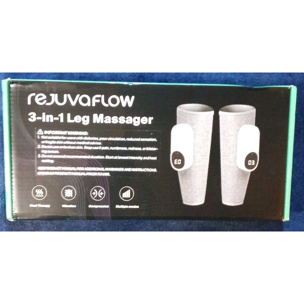 RejuvaFlow 3-in-1 Leg Massager Heat Vibration Air Compression Gray XF6108 NEW
